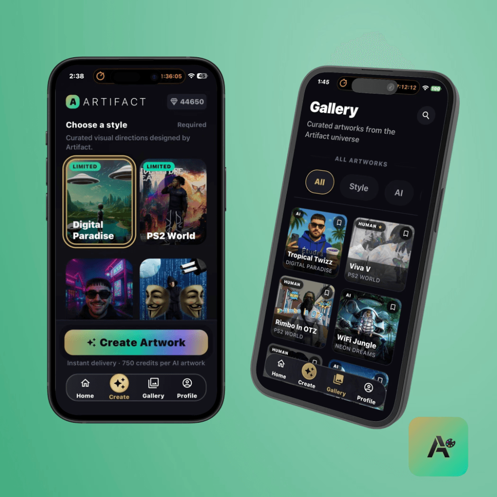 Interface de l'app Artifact