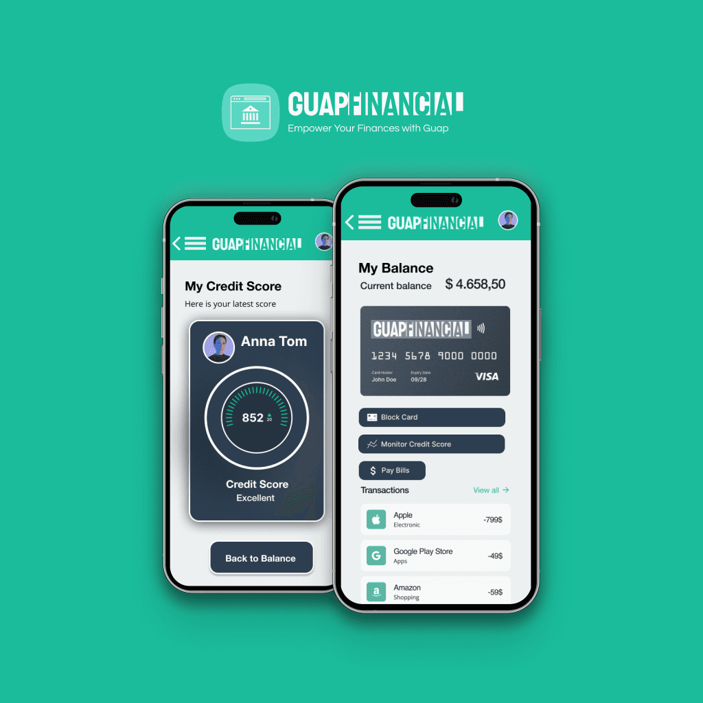 Interface de l'app Guap Financial